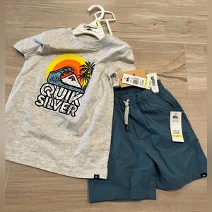 Quiksilver Kids' Gray Tee with Surf and Palm Design and Shorts Set Size 4T